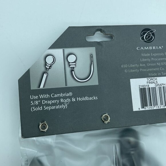 Cambria Finials Graphite Ends Curtain Rods and Hold Backs Dark Silver 5/8in - Picture 5 of 5